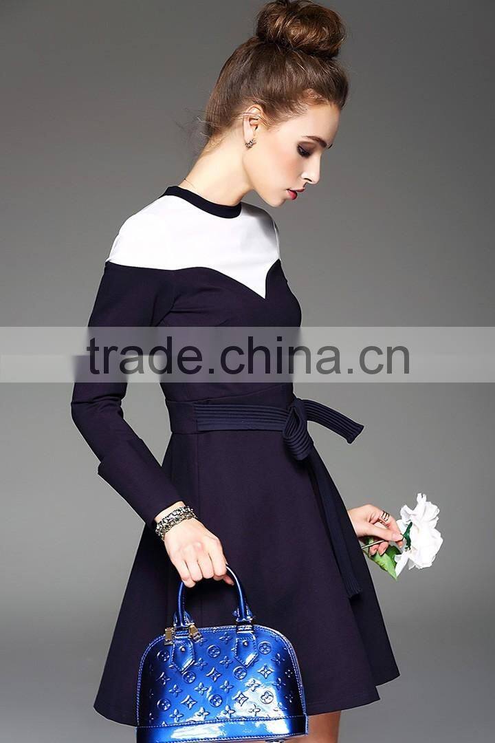 European new style ladies contrast color slim fit A-line underwear dress