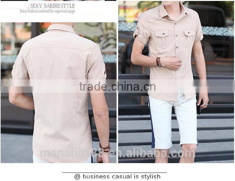 designer short sleeve thick cotton slim fit casual shirt