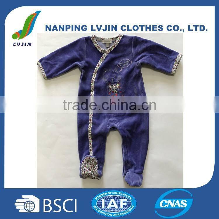 75% cotton 25% polyester velour Purple Newborn Baby Girls romper wholesale price