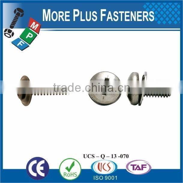Taiwan #9-15 x 2" Zinc Pan Head Bimetal 6 Lobe Washer Head Sheet Metal Screw Type AB with Hex Double Lock Washer Square Washer