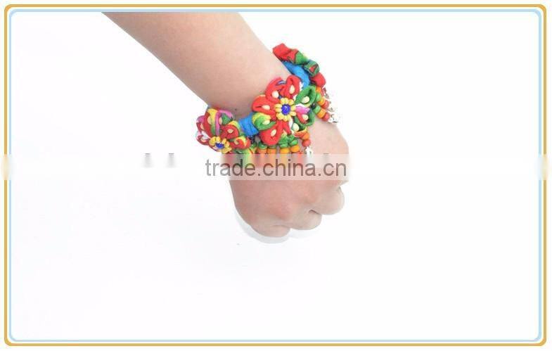 Women National Fabric Flower Bells Bracelet Handmade Cotton