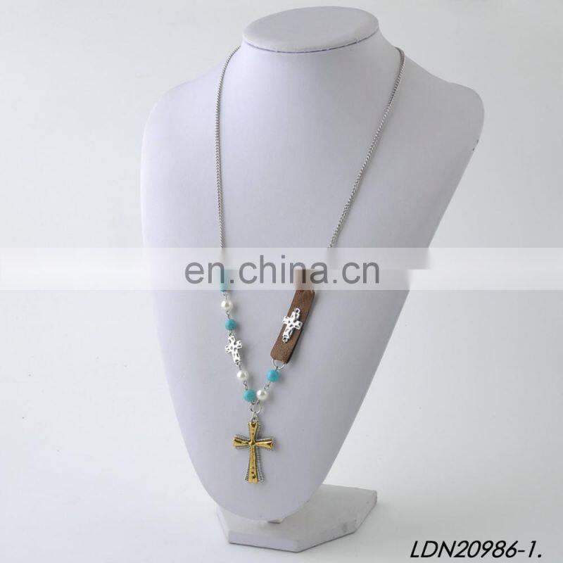 Anti-Siver and Anti-Gold vintage cross Necklaces turquoise beads necklace