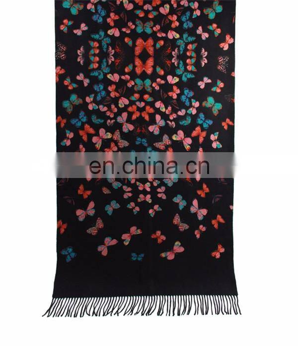 inner mongolian factory directly wholesale 100% cashmere scarf woolen thick women warm butterfly print pashmina shawl