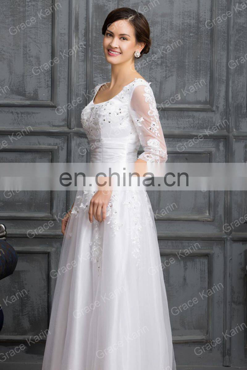 Grace Karin New Arrival 2015 Elegant Long Sleeve Lace Plus Size Evening Dress For Fat Women CL6051-2#