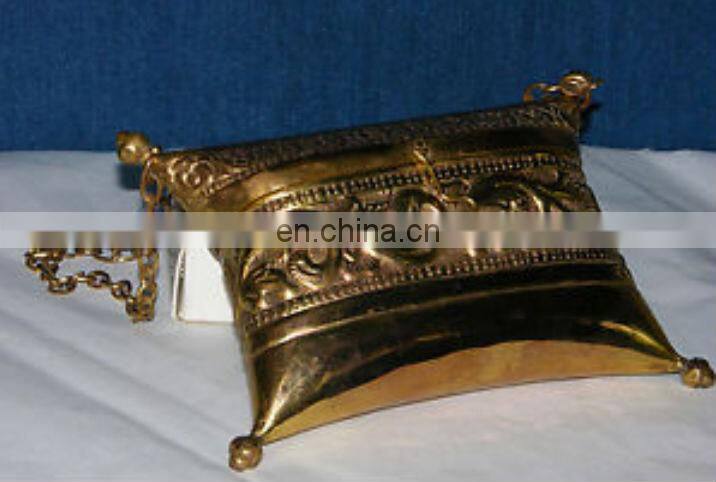Vintage Decorative Brass and Copper Pillow Purse with Velvet Interior