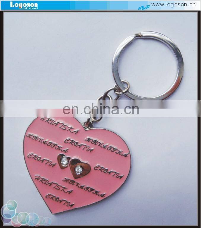 Custom logo metal heart rhinestone keychain