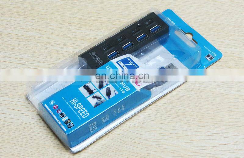 High Speed 4 Ports USB 3.0 Hub with On/Off Switch Led Indicator