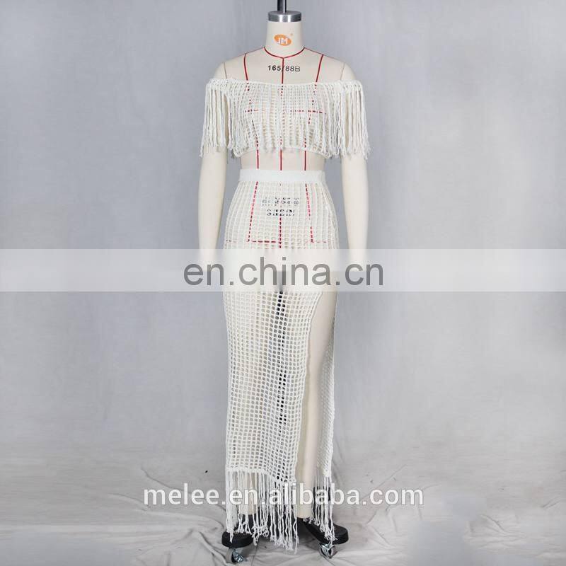 women summer two piece clothing off shoulder tassel swim wear cover up beach maxi dress bikinis 2020 swimwear beachwear