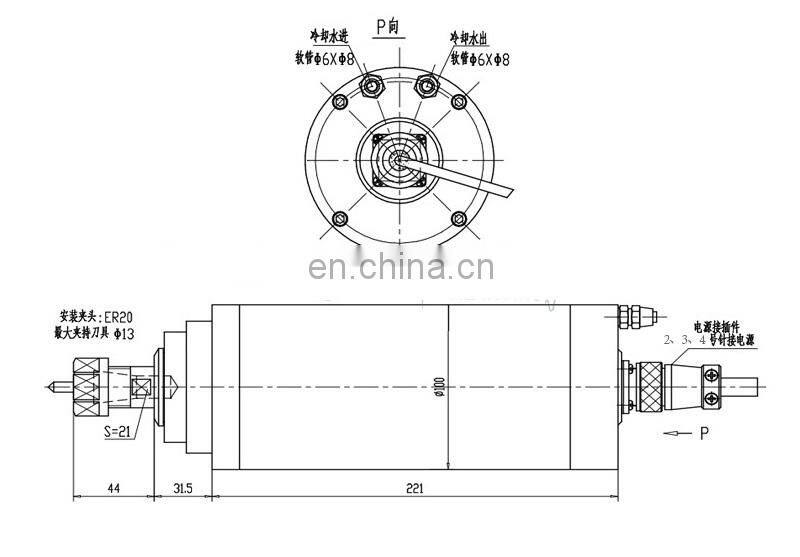 4 bearing water cooled 3KW spindle motor 220V 100MM diameter 4 pcs bearing ER20 GDZ-100-3.0