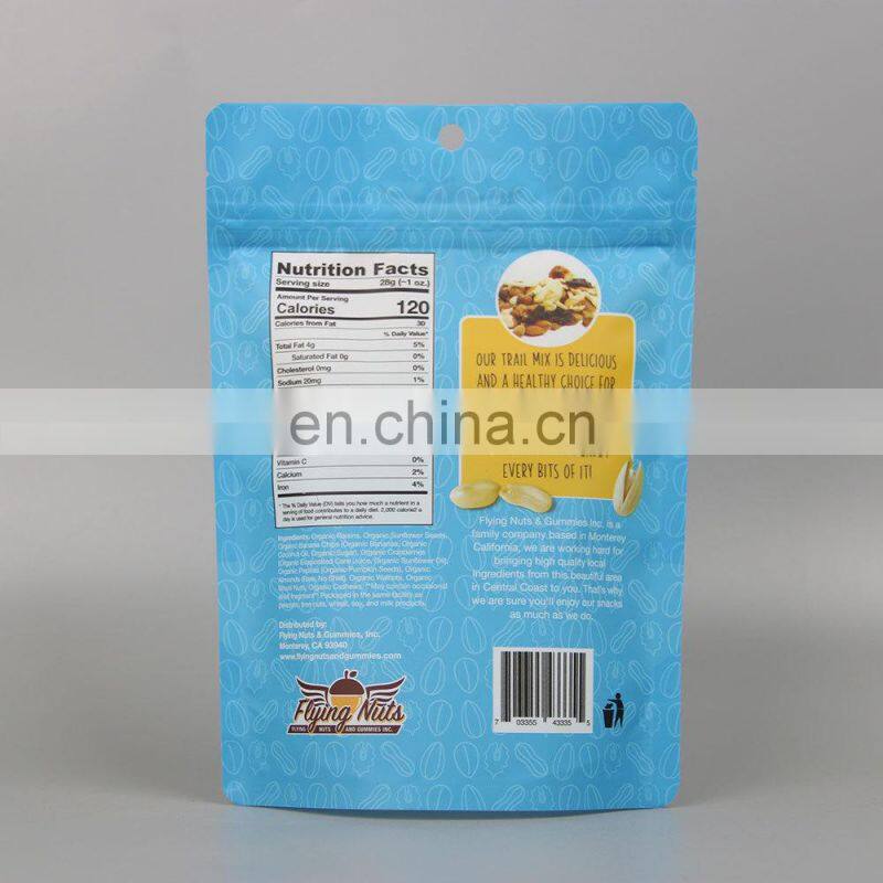 Custom printed Resealable transparent matte polyester film plastic packaging food bag with zipper