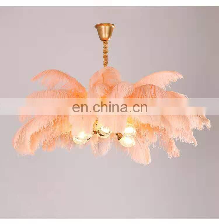 Home Decoration Modern Nordic copper chandelier lighting living room lamp ostrich feather bedroom pendant lights
