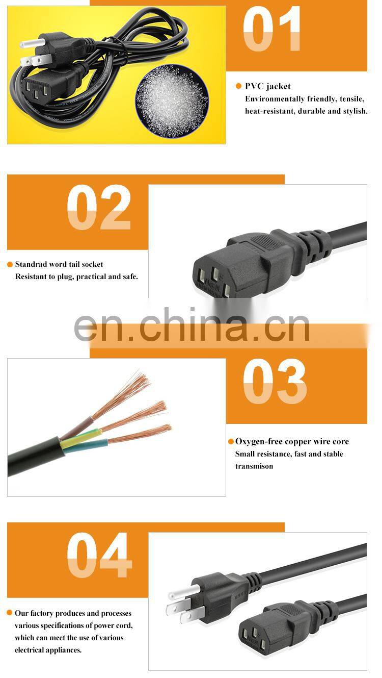 Customizable Pvc Jacket 3 Pin Laptop Ac Power Cords Cable