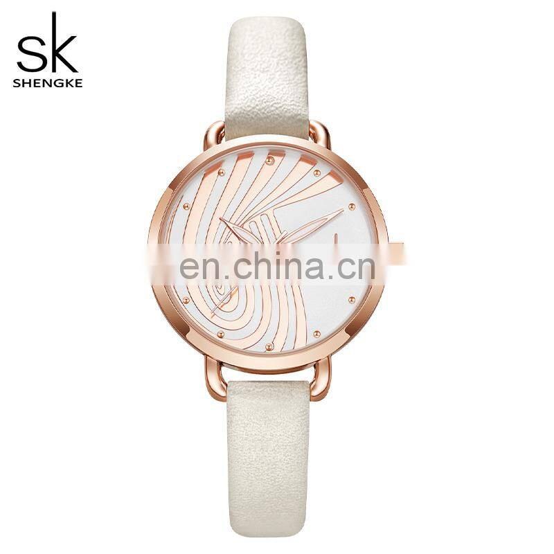 SHENGKE SK0153L Casual Woman White Leather Watches branded watches for girls