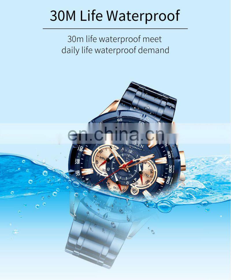 CURREN Sport Watches Mens Luxury Brand Quartz Clock Stainless Steel Chronograph Big Dial Wristwatch with Date Relogio Masculin
