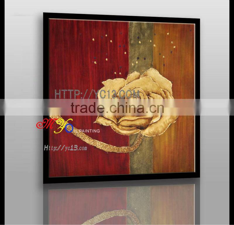 Artwork big single gold flower rose canvas oil painting handmade home decor