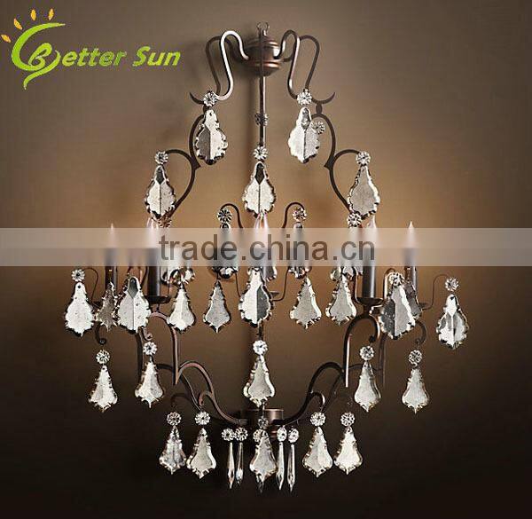 Rural Style Archaize Color 2 Lights Wrought Iron Cage Crystal Wall Lamp