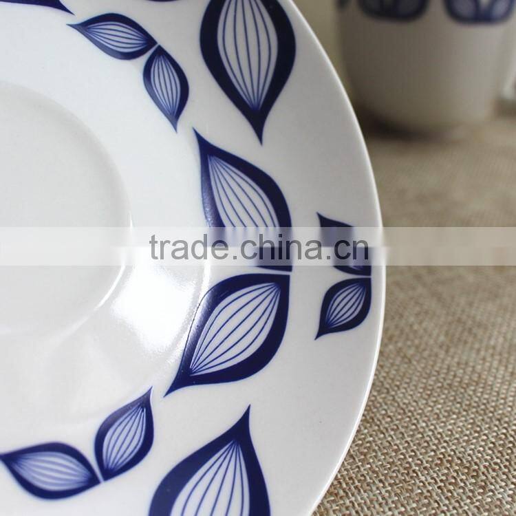 10.5 inch broadside round shape porcelain white glazed blue lotus flower decrated inexpensive Hebei factory 20PCS ceramic dinner