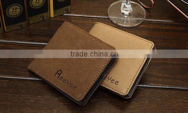 New Mens Boys Plain Canvas Velcro Leather wallet with id window