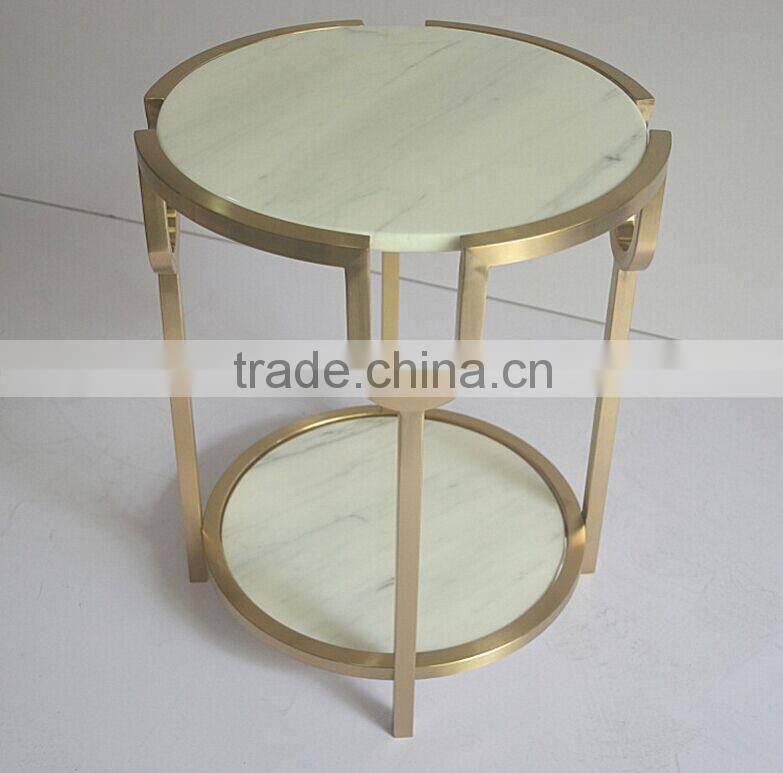 2016 Foshan Shunde Factory Supply White Marble Metal Stainless Steel Coffee Table
