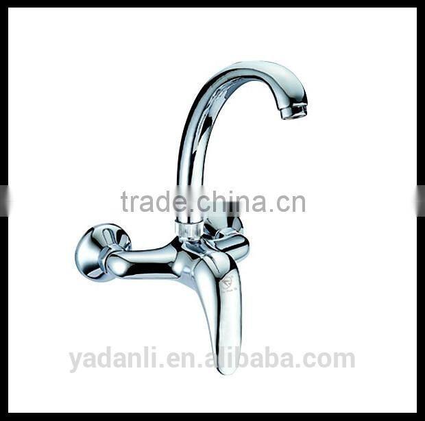 Polished chrome goose neck single handle two holes wall-mounted kitchen faucet 3067