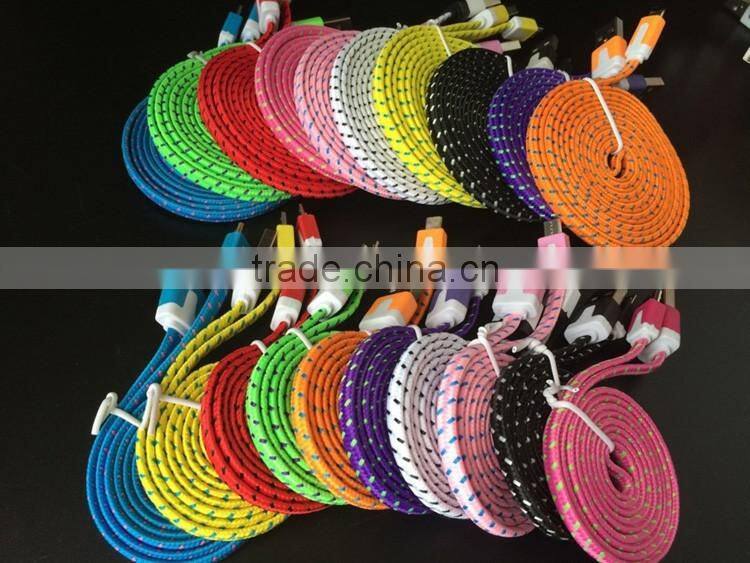 colorful micro braided usb data cable for v8 usb charging flat micro usb cable for samsung