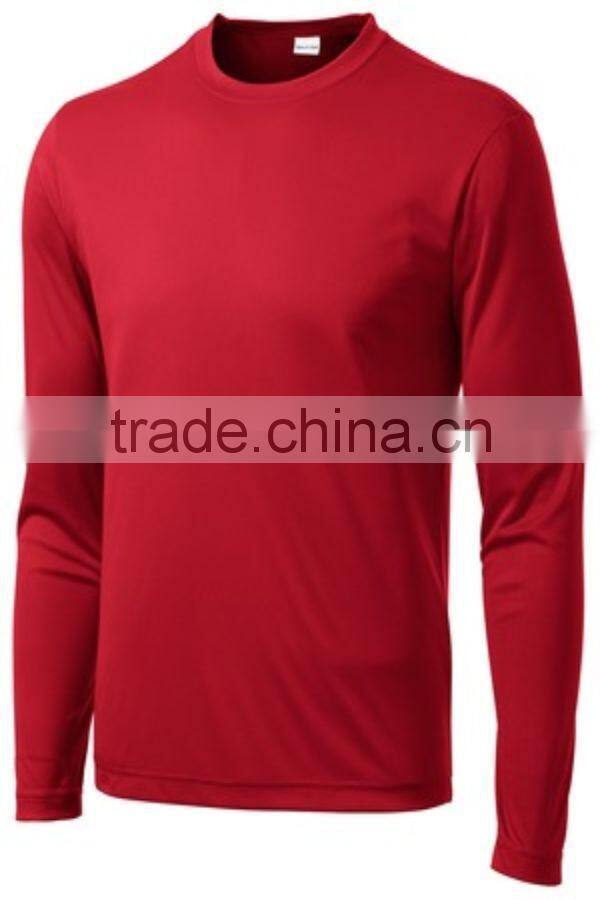 2016 guangzhou luoqi plain dye dry fit t-shirt/summer fashion long sleeve O-neck tshirt/custom man running gym t shirt