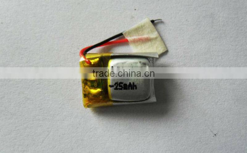 smallest 3.7v battery 501013 25mah Li-polymer battery