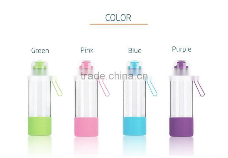 Wholesale promotional gift travel essential 480ml high borosilicate glass water bottle