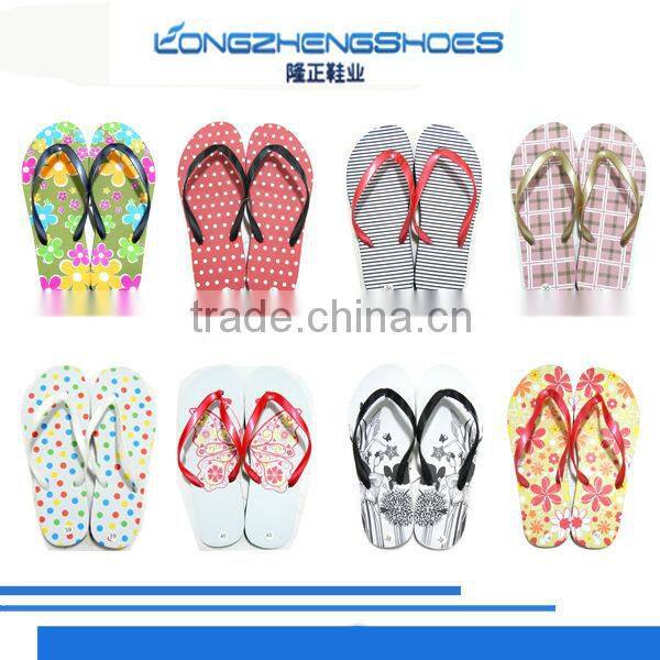 Cotton fabric upper material and beach use recycled rubber flip flops