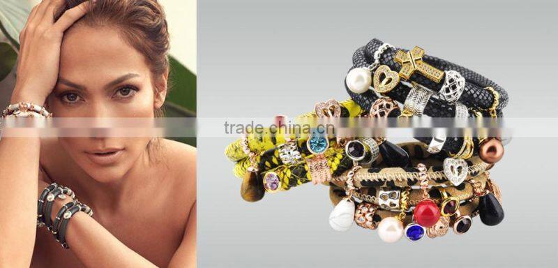 2016 Gifts Gemstone Beaded Leather Bracelet