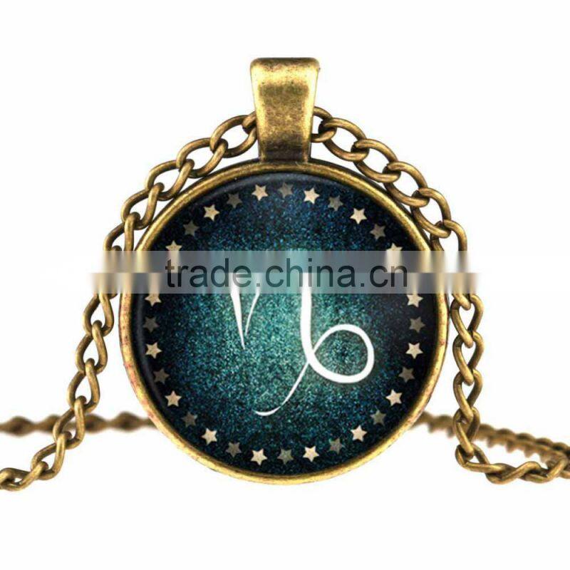 Mysterious Zodiac Glass Cabochon Pendant Necklace Glass&Alloy