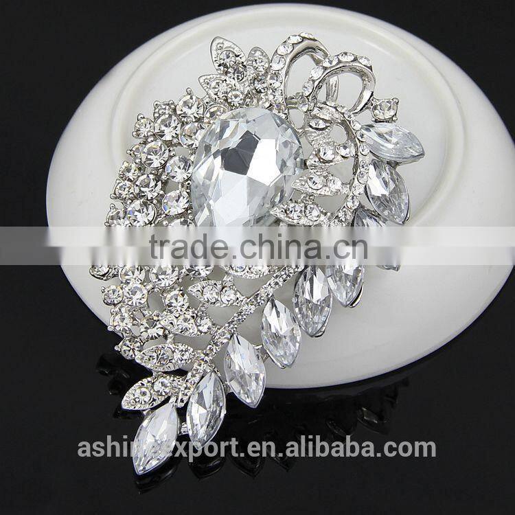 Beautiful leaf shape Marquise bulk bridal crystal rhinestone brooch/handmade rhinestone brooch