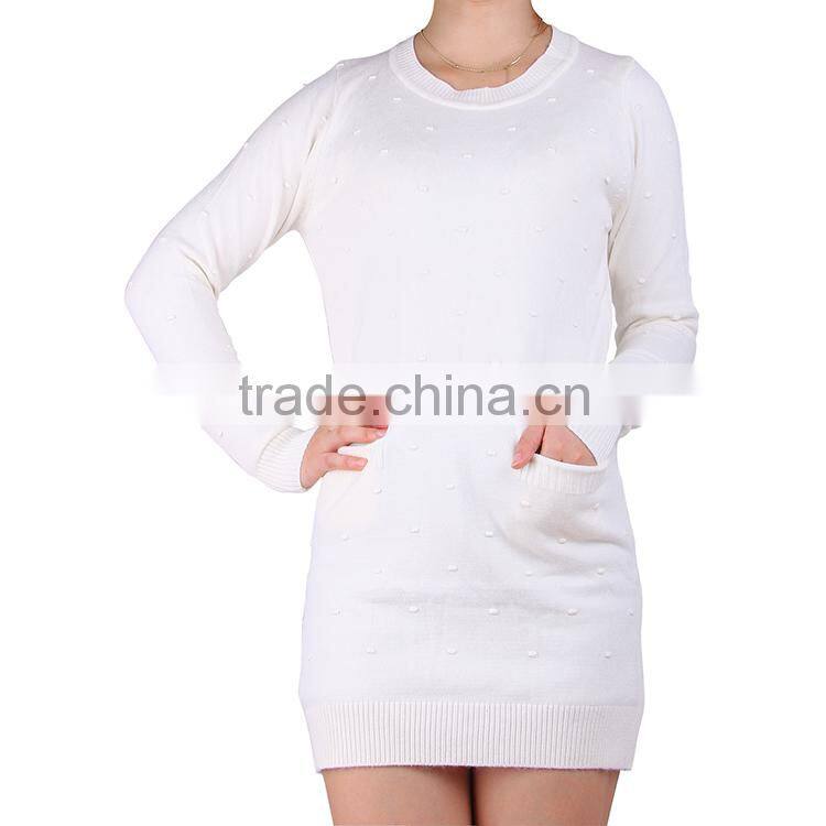 Hot sale 2015 latest pocket fashion women long sleeve pullovers loose tumper casual swerter knitwear