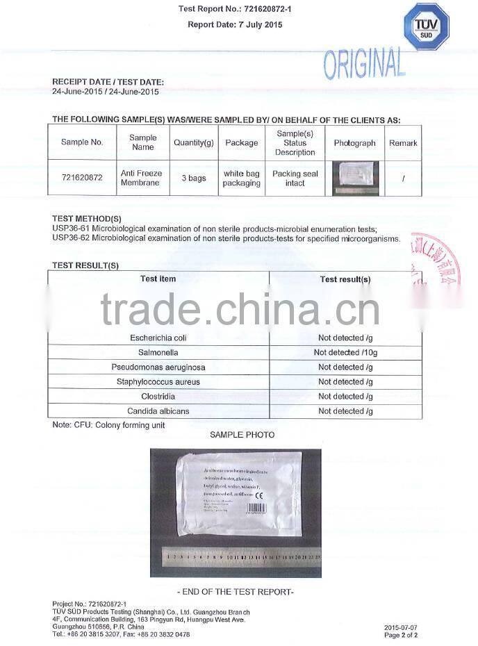 Anti Freeze Membranes for Cold and Cryo Adipose Elimination Treatments/ anti freeze membrane for vacuum cavitation