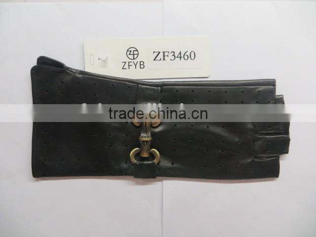 Black color fashion women leather driving gloves short finger leather gloves