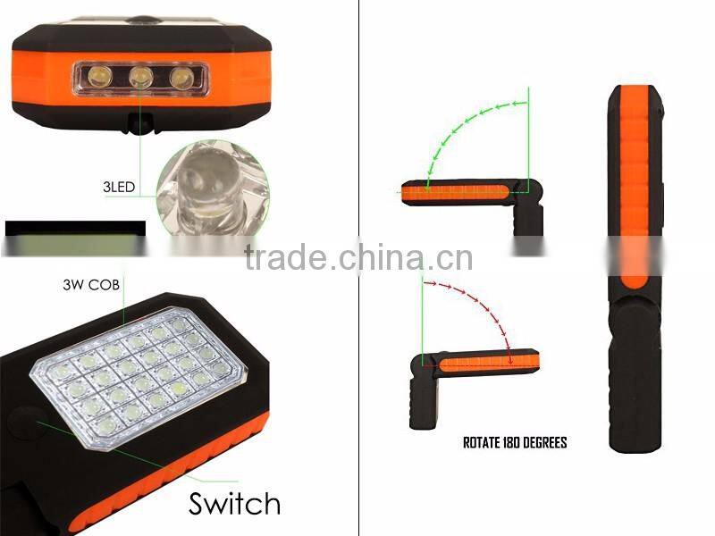with Magnetic Base & Back, Hanging Hook; Powered by 3*AAA Batteries COB Work Lamp + 3 LED Pocket Light