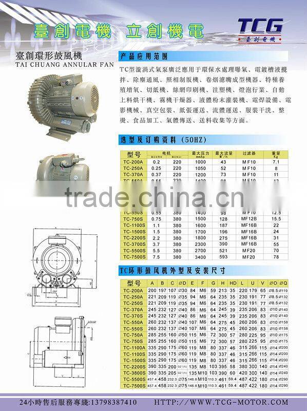 10HP 7.5kw Ring Vortex Blower for Screen Printing Press Water Treatment