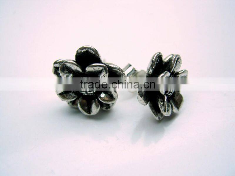 Oxidized Leaf Filigree Designer Sterling Silver Earring Jewelry, Oxidized 925 Sterling Silver Jewelry