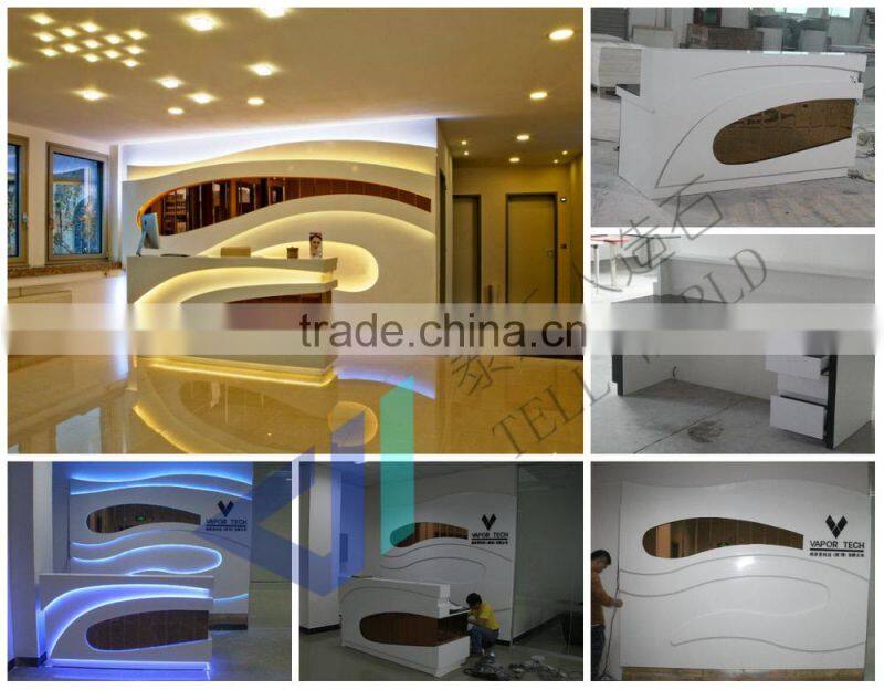 High glossy pure white logo lighted office reception counter front desk modern design
