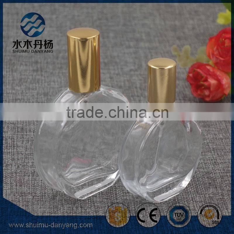 High quality 50ml flat clear perfume glass bottle for sale