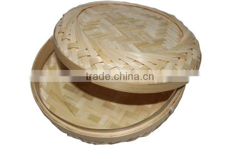 Hot sale mini round modern bamboo tea sundries basket with cane