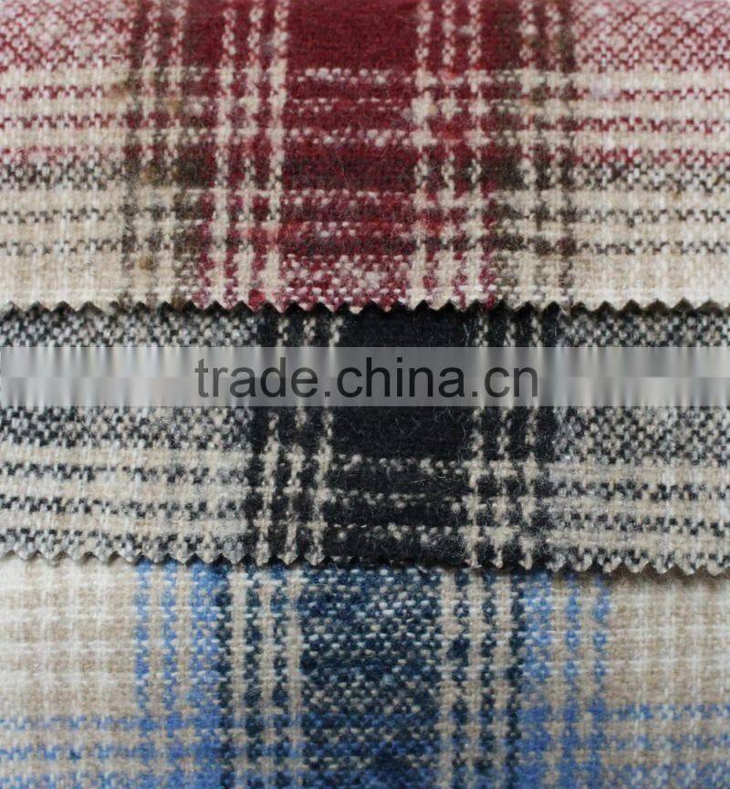 Fall winter thick scotch plaid brushed polyester acryilic blend wool fabric