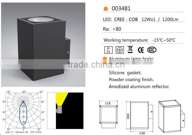 W-003481 12W cob led up down wall light,fashion cube style mounted wall lamp