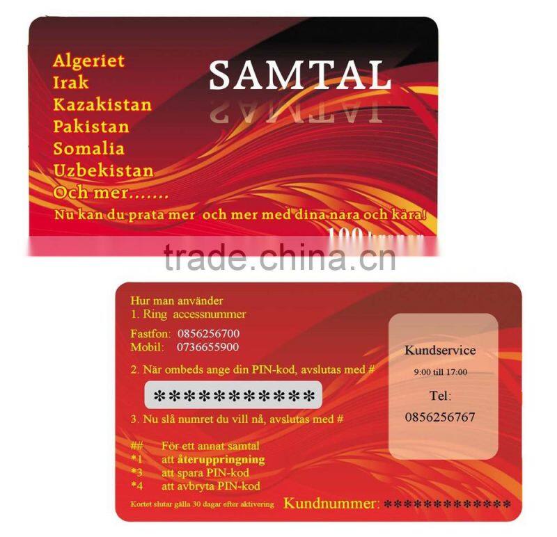 PVC Top up scratch card for mobile phone scratch card