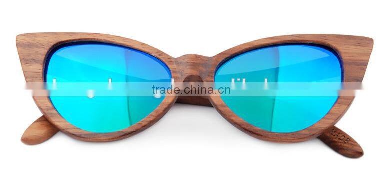Vintage butterfly shape frame natural wood sunglasses with custom logo