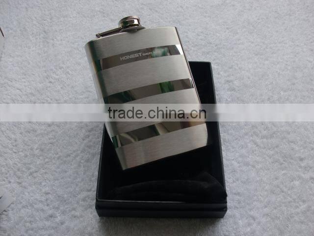 stainless steel hip flask mirror light + drawing senior flagon 8 ounces,wine pot