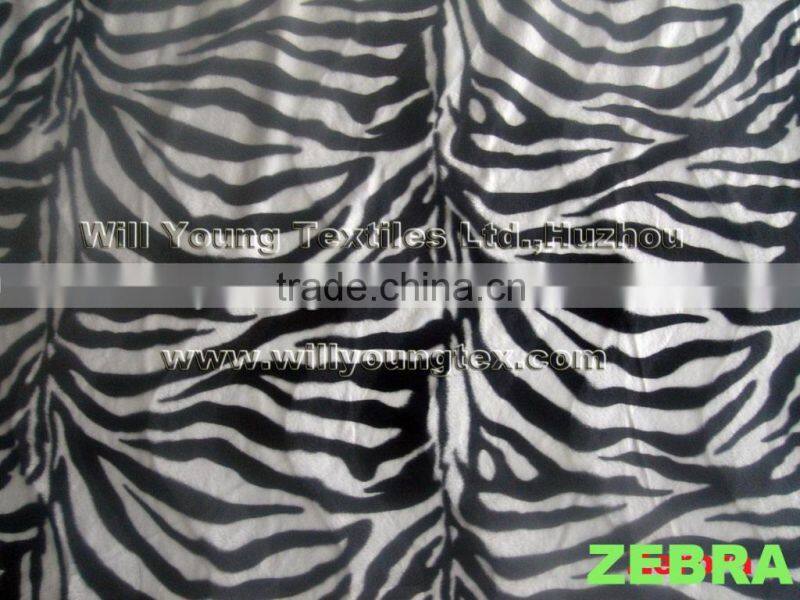 100% Polyester printed velboa fabric with animal design