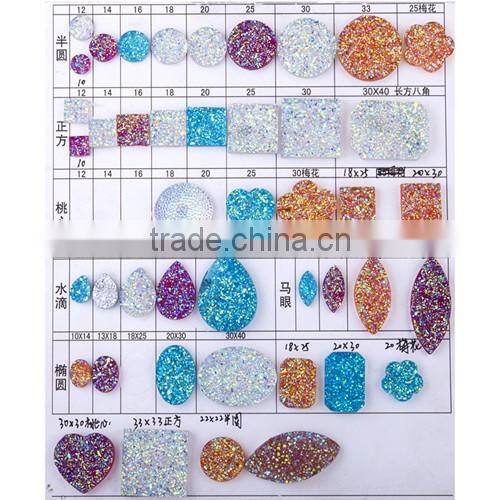 12mm flat back resin 50pcs/lot electroplated druzy cabochons wholesale