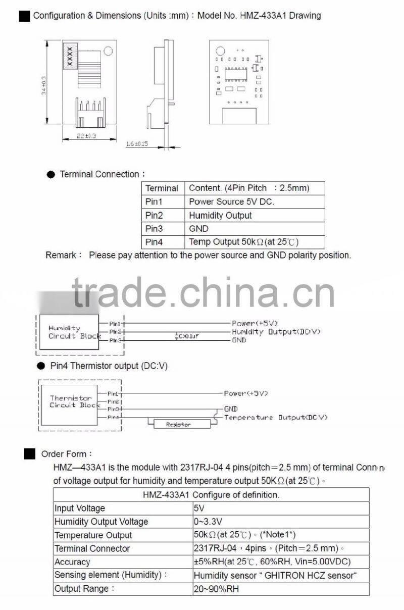 HMZ-433A1 RoHS Certificate Low Cost Humidity Sensor Module