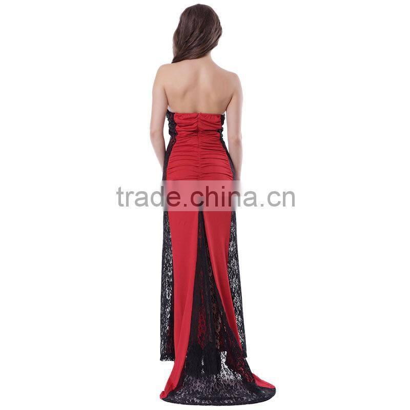 2016 New arrival fashion design prom dress strapless long red evening dress